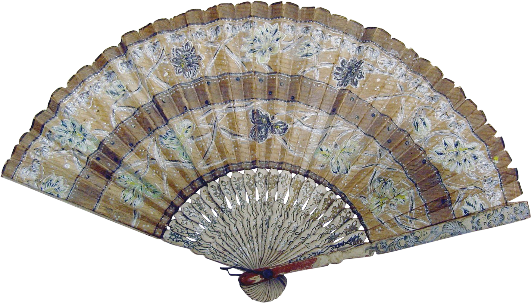 Vintage Floral Hand Fan PNG Image