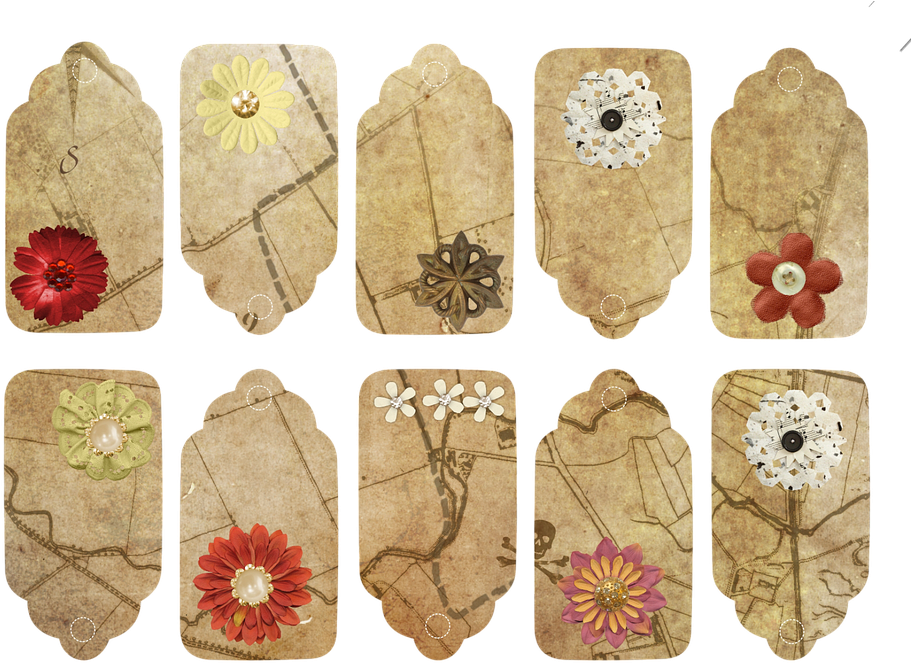 Vintage Floral Tags Collection PNG Image