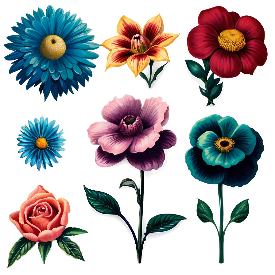 Vintage Flower Collection Png Sdh PNG Image