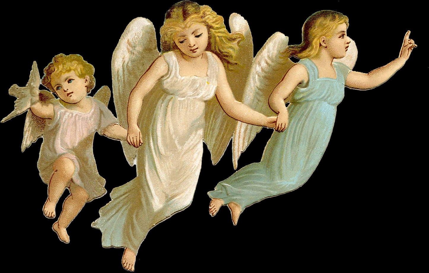 Vintage Flying Angels Illustration PNG Image