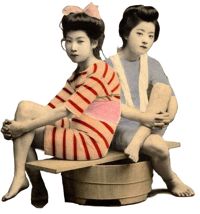 Vintage Geisha Girls Relaxing PNG Image