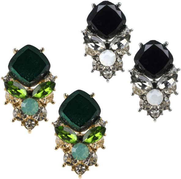 Vintage Gemstone Earrings Set PNG Image