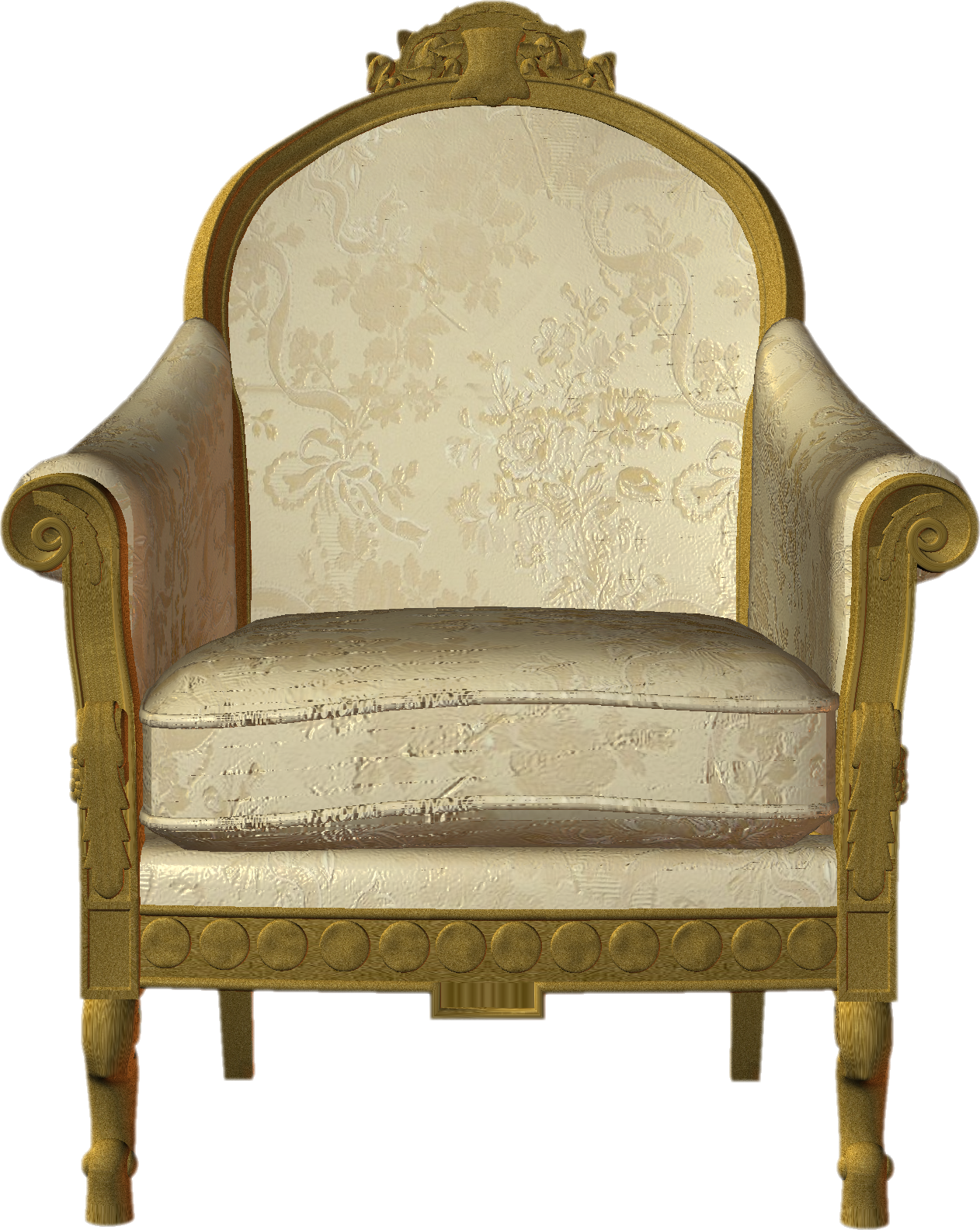 Vintage Golden Armchair Isolated PNG Image