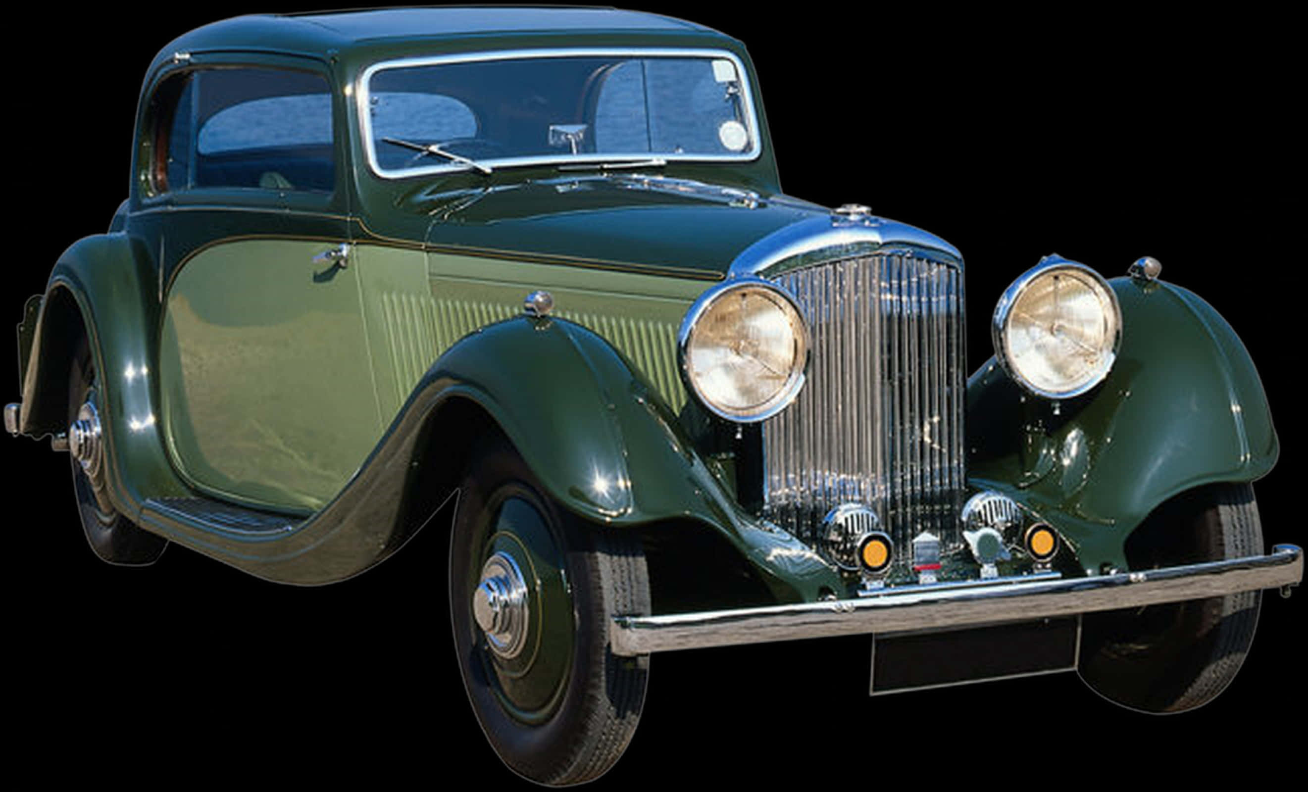 Vintage Green Car Black Background PNG Image