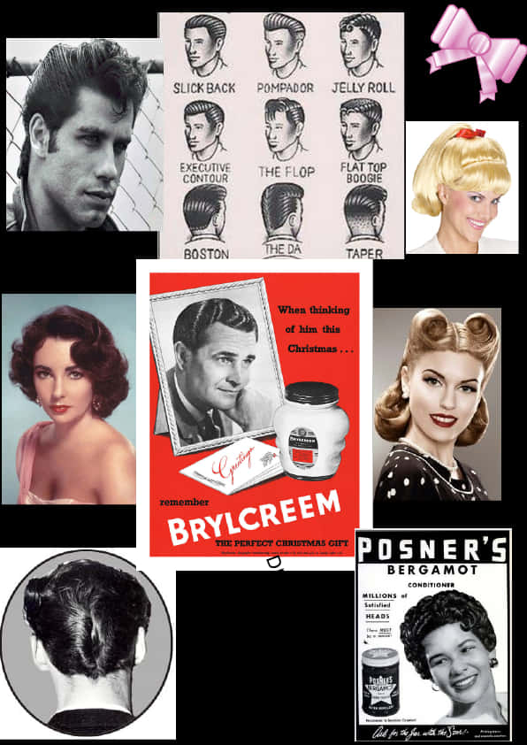 Vintage_ Hairstyles_and_ Products_ Collage PNG Image