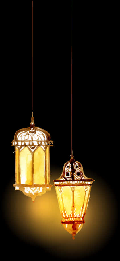 Vintage Hanging Lanterns Illuminated PNG Image