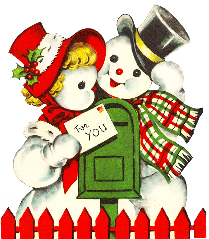 Vintage Holiday Snowmanand Child PNG Image