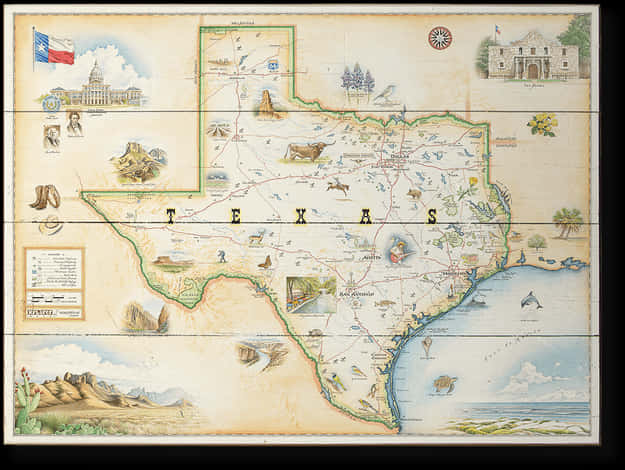 Vintage Illustrated Texas Map PNG Image