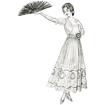 Vintage Illustration Elegant Woman With Fan PNG Image