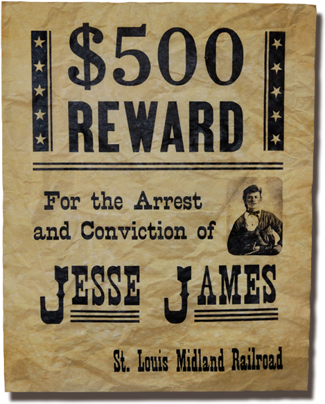 Vintage Jesse James Reward Poster PNG Image