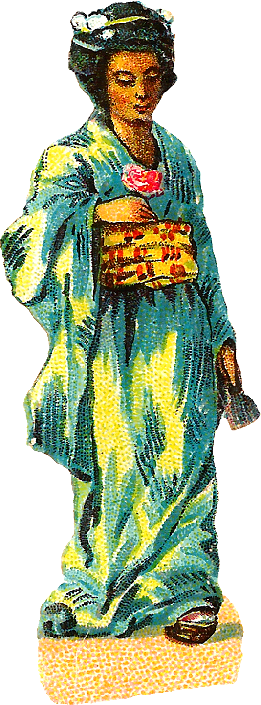 Vintage Kimono Figure Illustration PNG Image