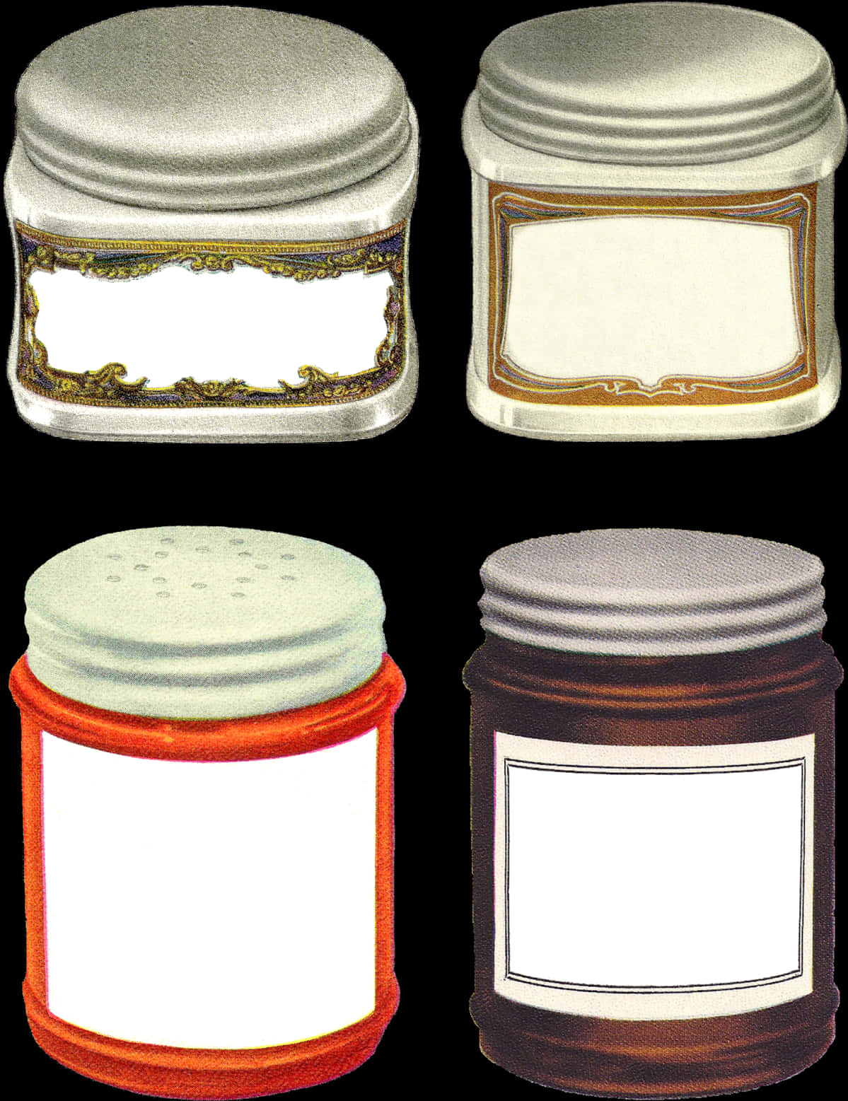 Vintage Label Jars Collection PNG Image