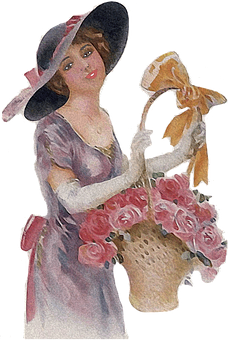 Vintage Ladywith Roses PNG Image