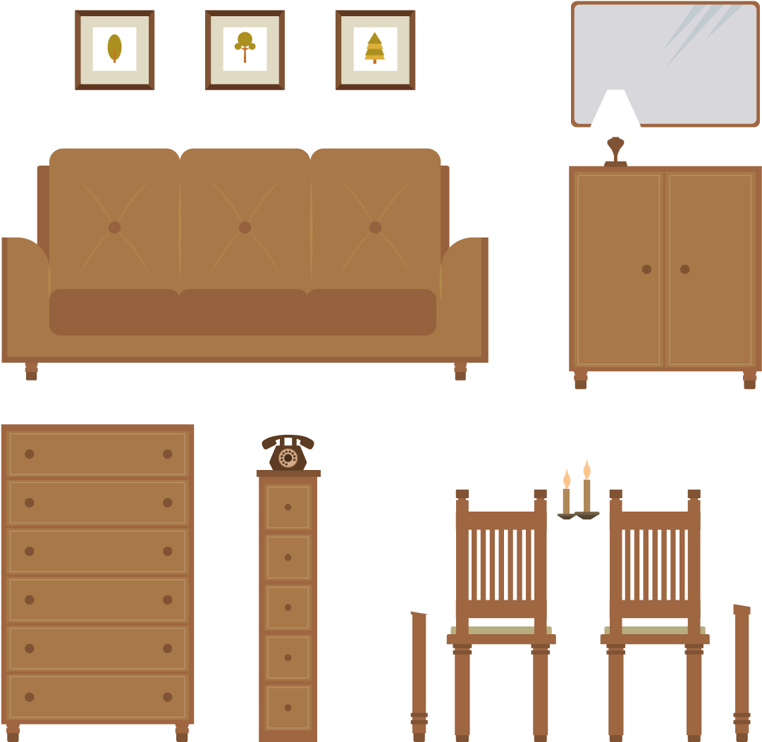 Vintage Living Room Furniture Layout PNG Image