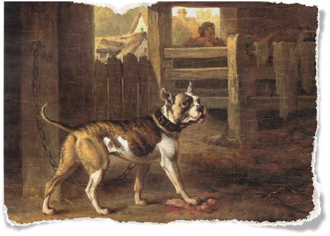 Vintage Paintingof Dogin Barnyard PNG Image