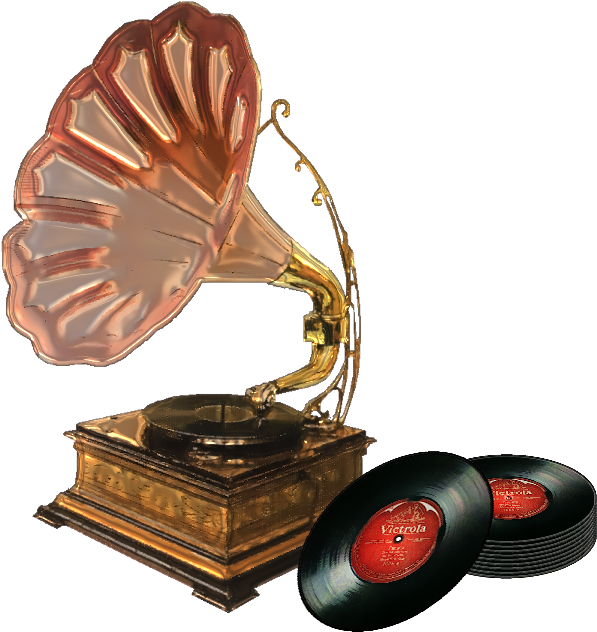 Vintage Phonographwith Vinyl Records PNG Image