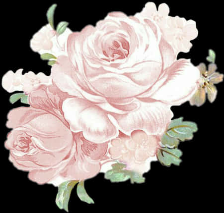 Vintage Pink Roses Illustration PNG Image