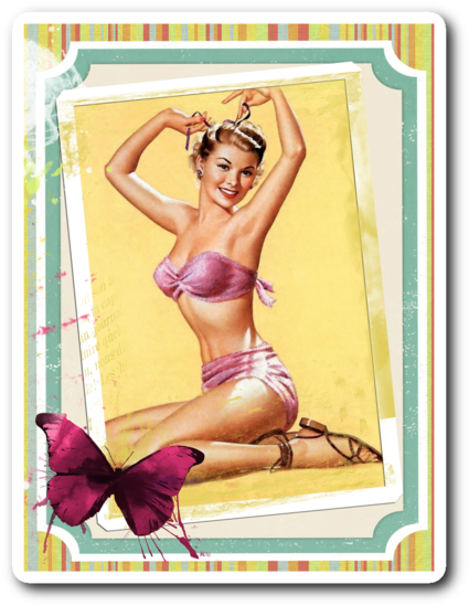 Vintage Pinup Girl Bikini Butterfly PNG Image