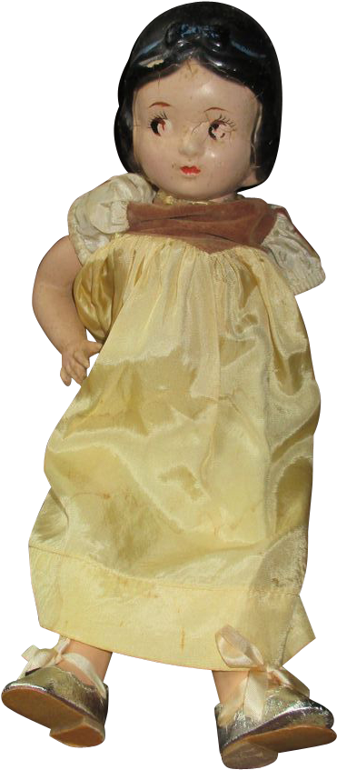 Vintage Porcelain Doll Yellow Dress PNG Image