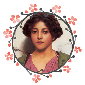 Vintage Portraitof Young Womanwith Floral Frame PNG Image