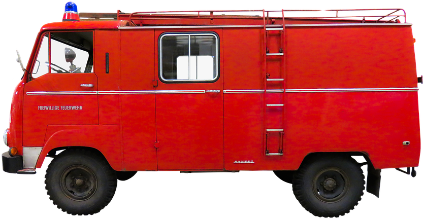 Vintage Red Fire Engine Side View PNG Image