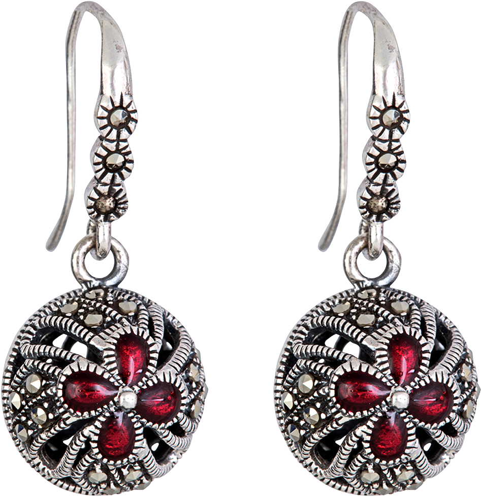 Vintage Red Gemstone Earrings PNG Image