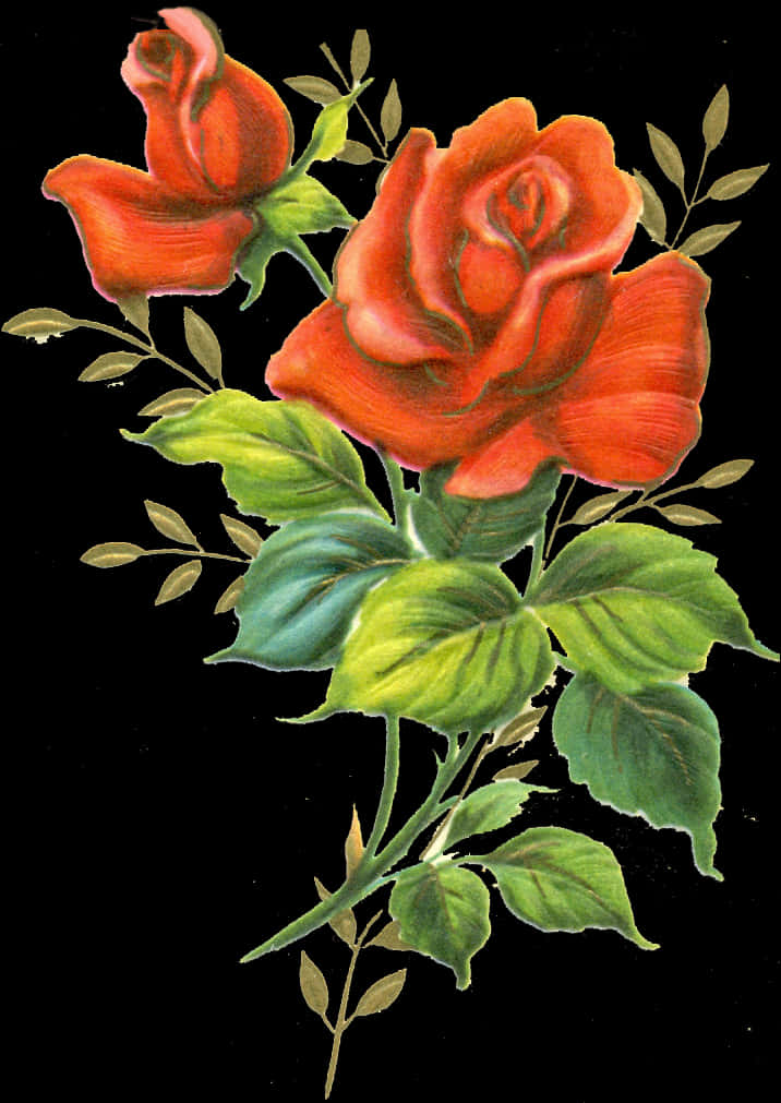 Vintage Red Roses Artwork PNG Image