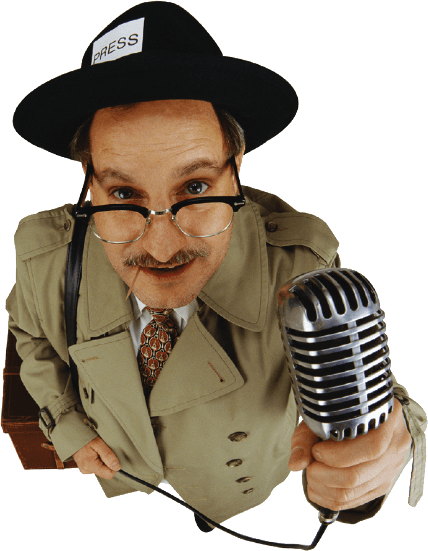 Vintage Reporter With Microphone PNG Image