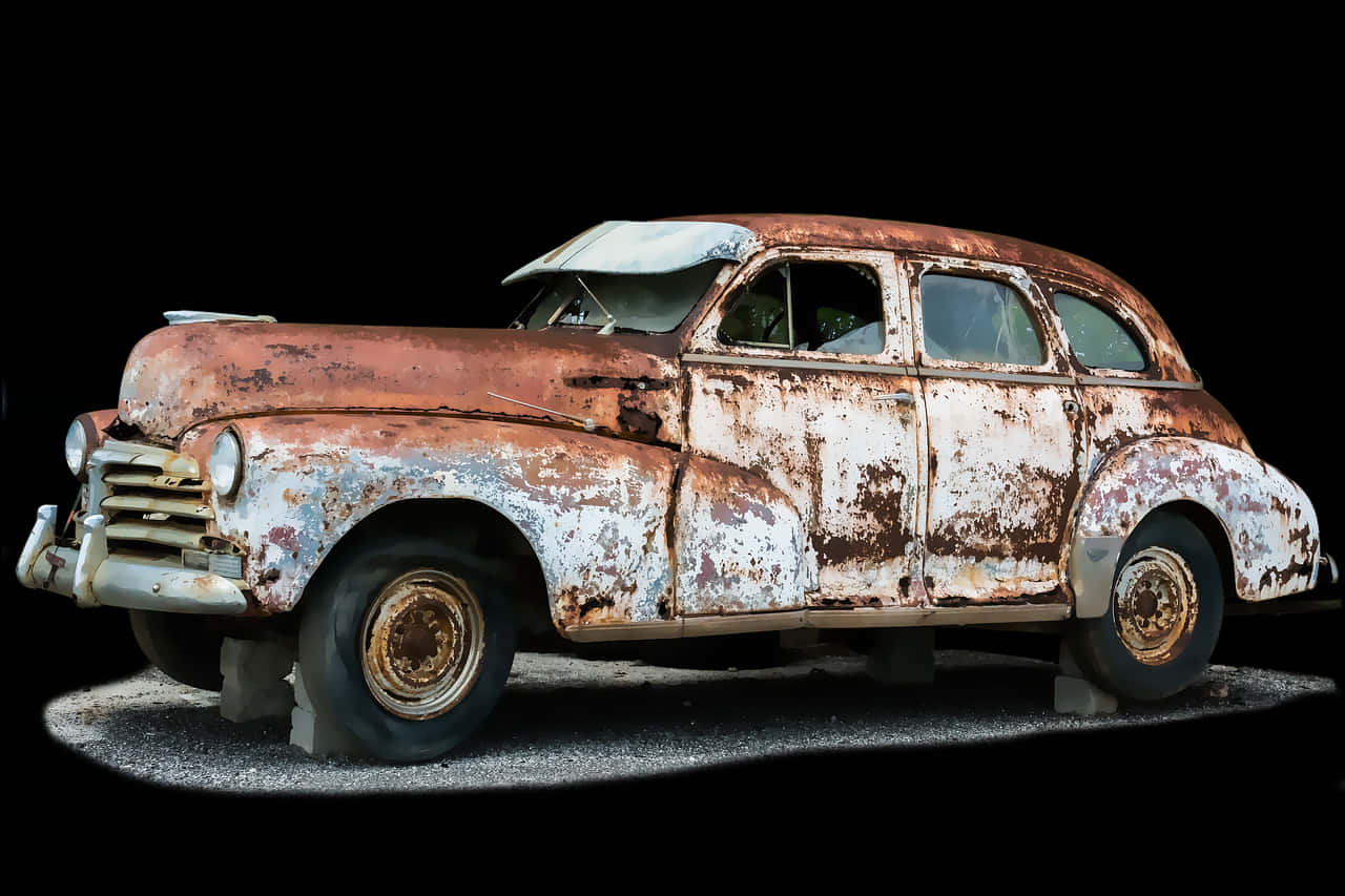 Vintage Rusty Car Black Background PNG Image