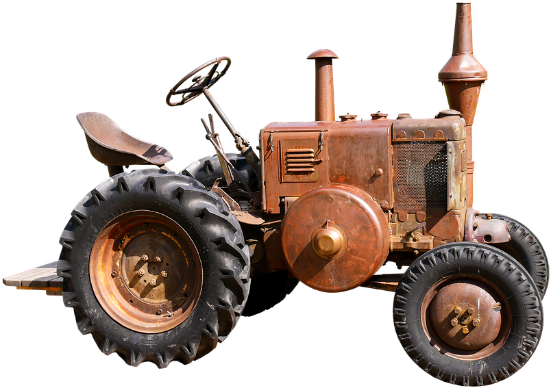 Vintage Rusty Tractor Isolated PNG Image