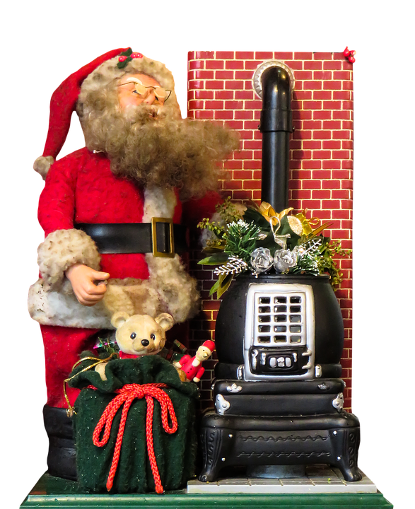 Vintage Santa Claus Figurineby Fireplace PNG Image