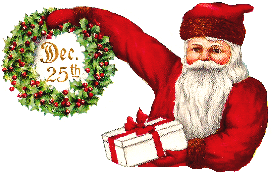 Vintage Santa Clauswith Wreathand Gift PNG Image