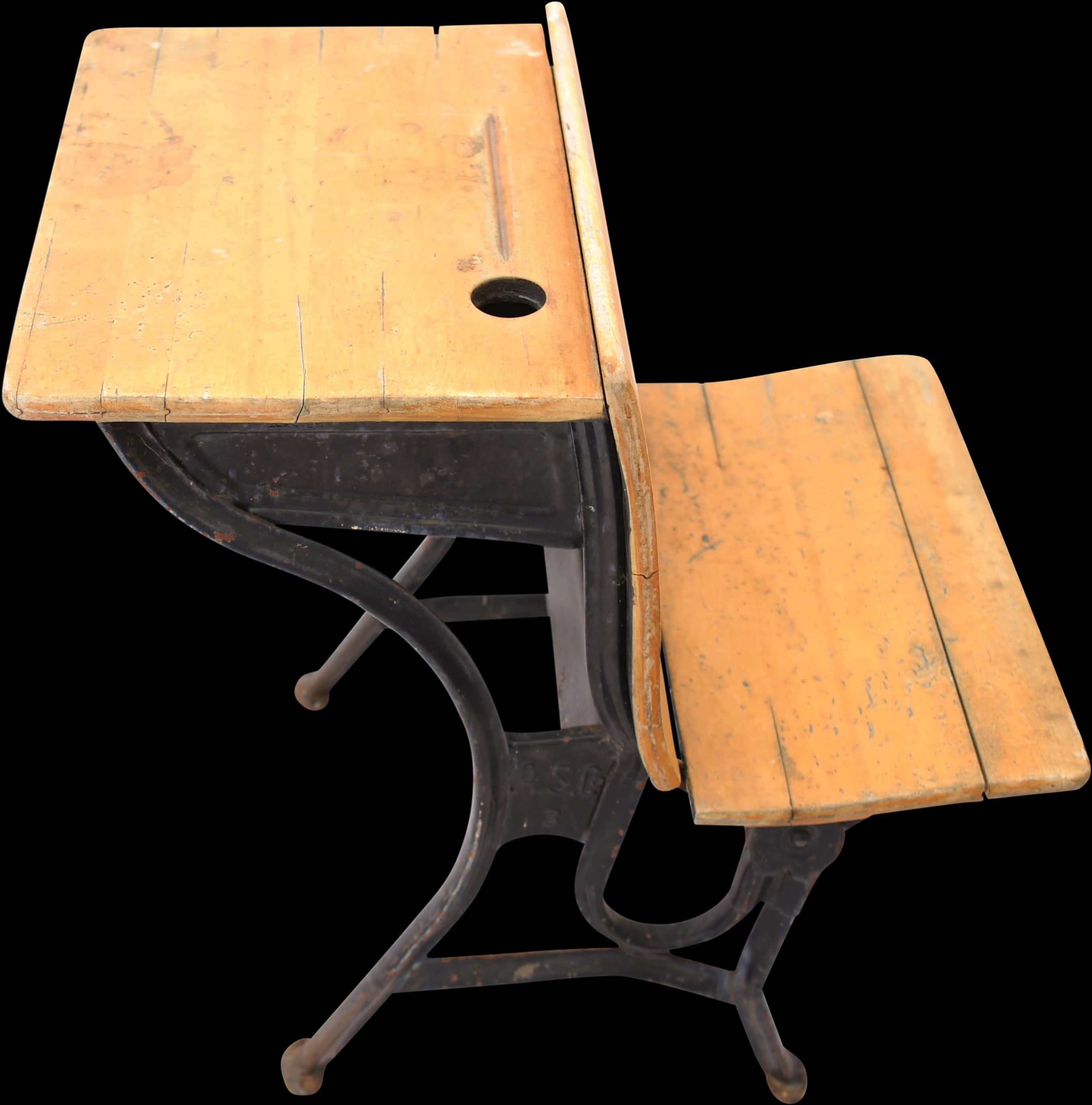 Vintage School Deskwith Attached Chair PNG Image