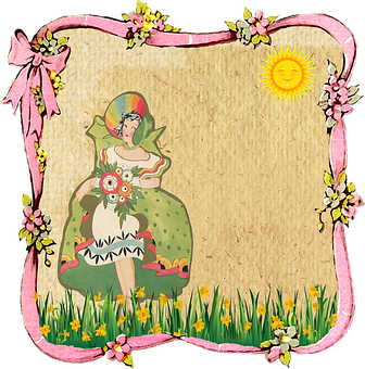 Vintage Spring Girl Frame PNG Image