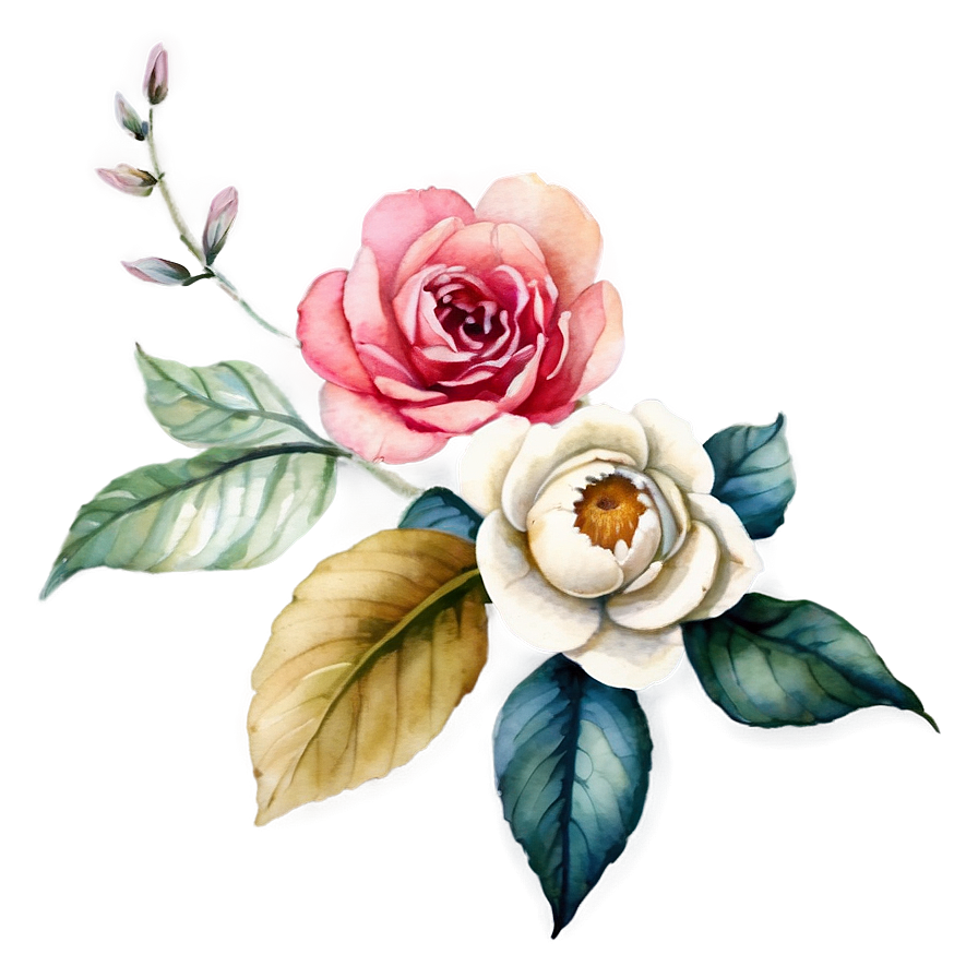 Vintage Watercolor Flowers Png Owm PNG Image