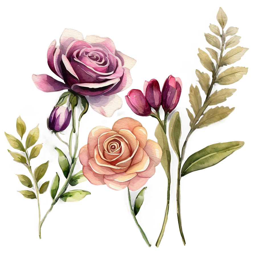 Vintage Watercolor Flowers Png Qee PNG Image