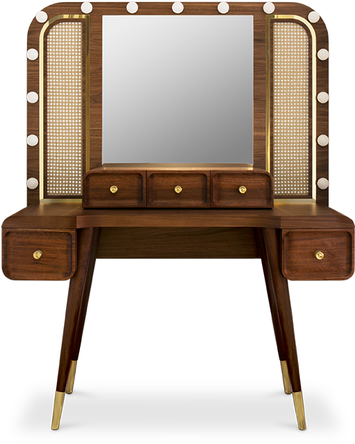 Vintage Wooden Dressing Table With Mirror PNG Image