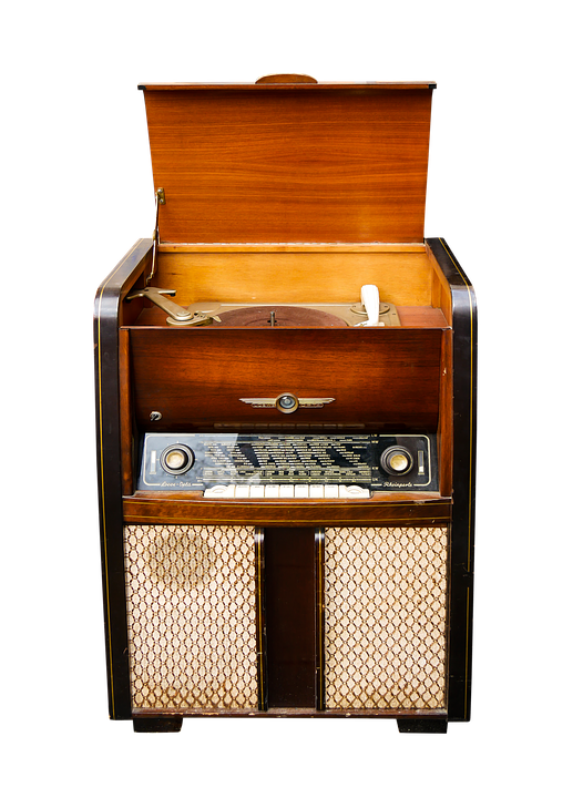 Vintage Wooden Radio Cabinet PNG Image