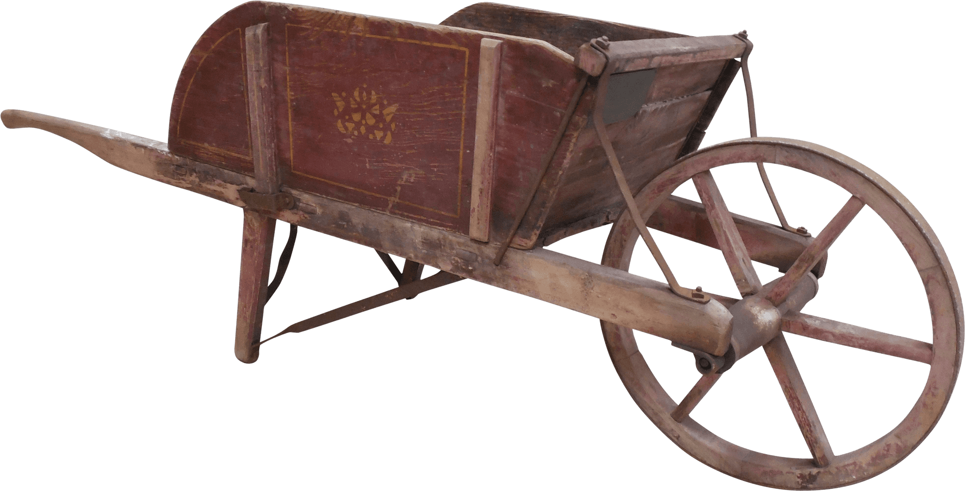 Vintage Wooden Wheelbarrow PNG Image