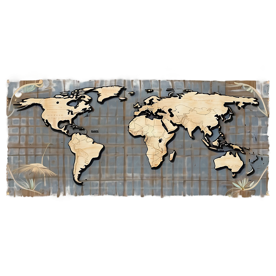 Vintage World Map Vector Png Hsc31 PNG Image