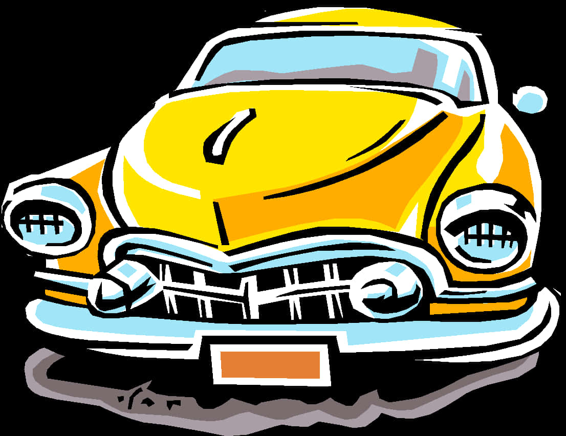 Vintage Yellow Car Illustration PNG Image