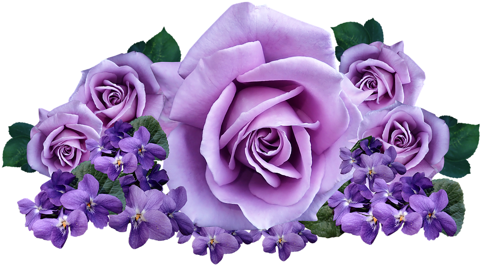 Violet Rosesand Pansies Floral Arrangement PNG Image