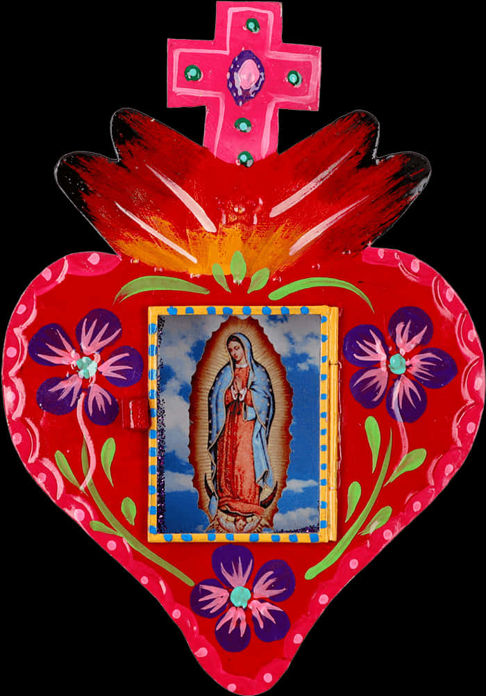 Virgen De Guadalupe Heart Shaped Religious Artifact PNG Image