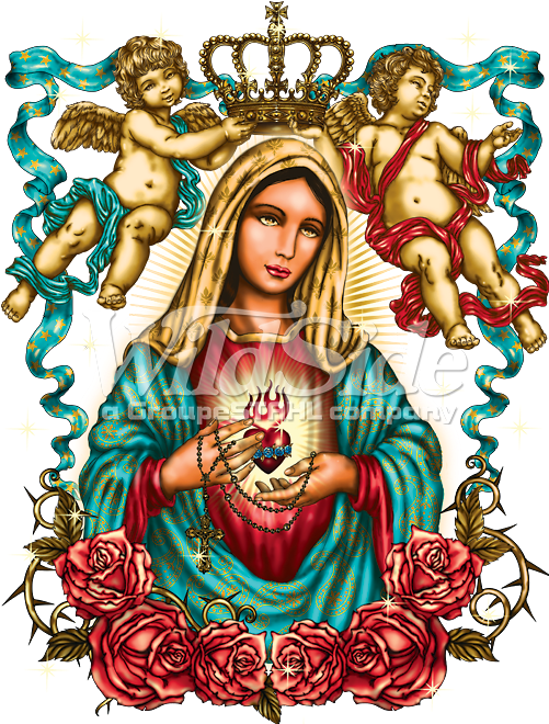 Virgin Marywith Angelsand Roses PNG Image