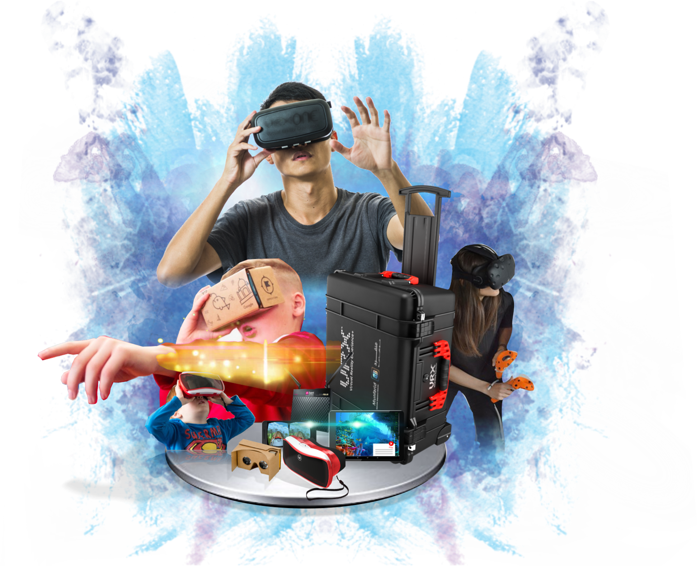 Virtual Reality Experience Collage PNG Image