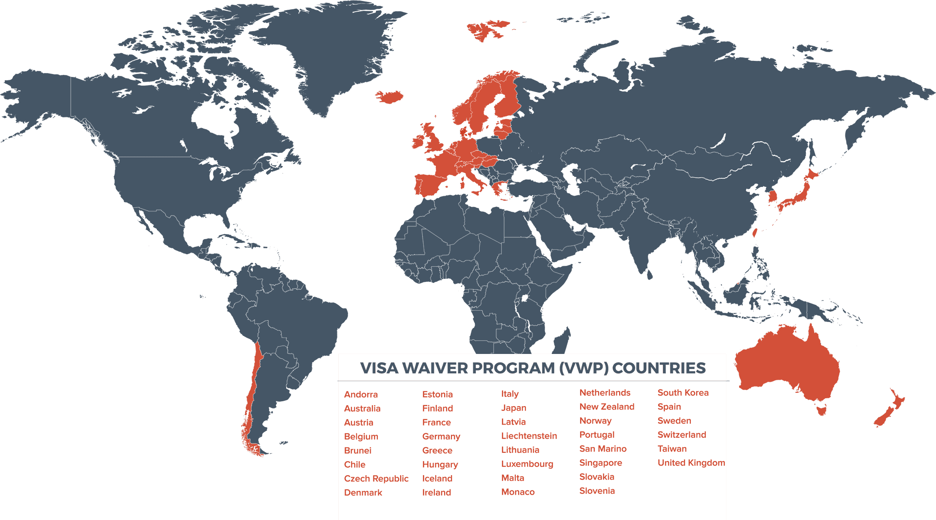 Visa Waiver Program Countries Map PNG Image