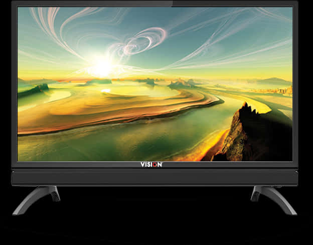 Vision Brand T V Displaying Landscape PNG Image