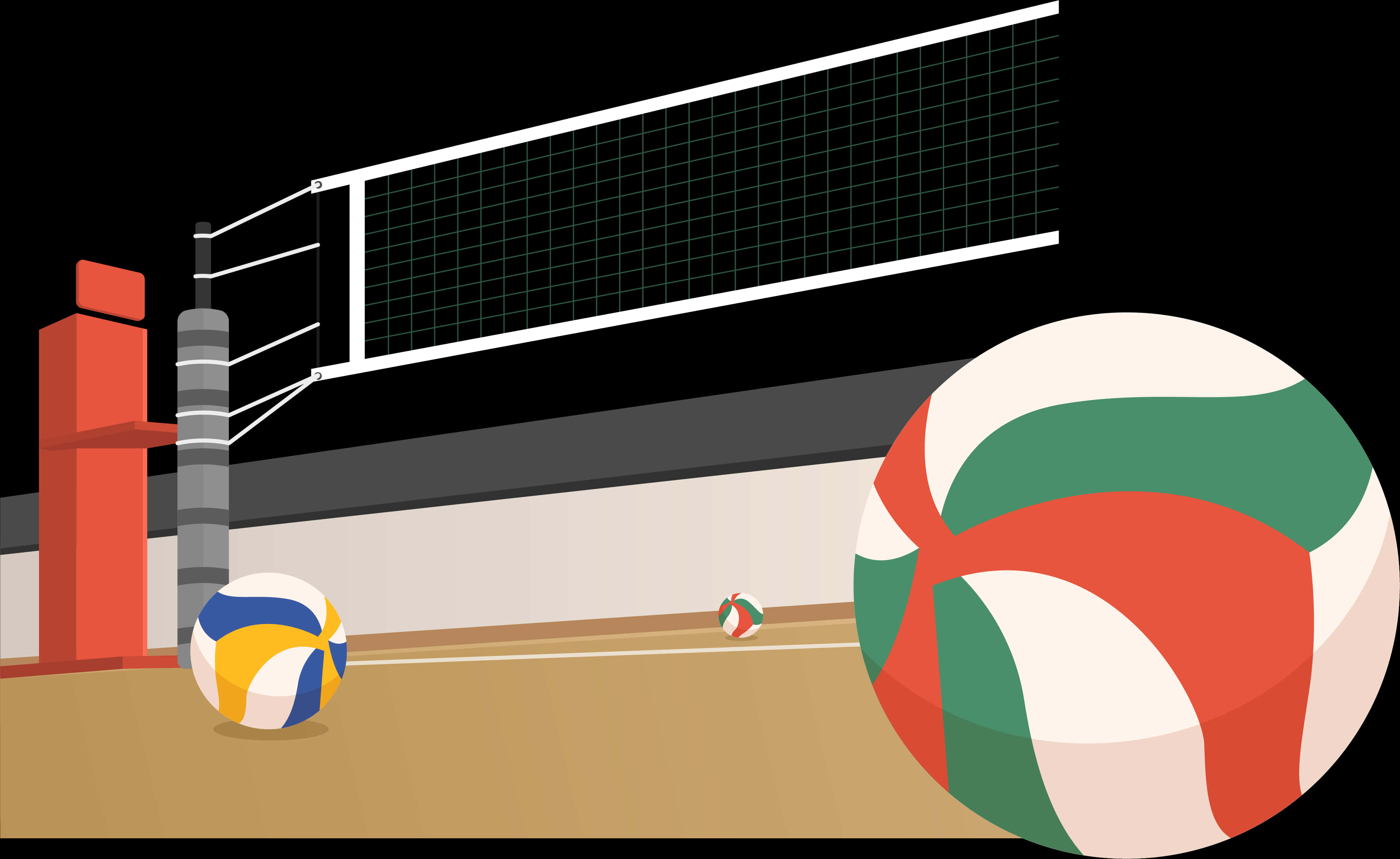 Volleyball Courtand Balls PNG Image