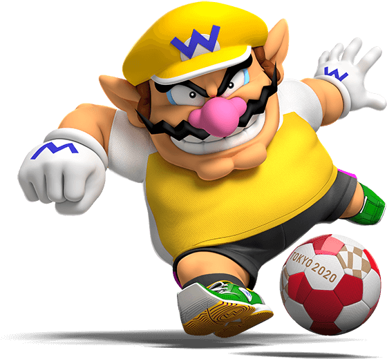 Wario Kicking Tokyo2020 Soccer Ball PNG Image