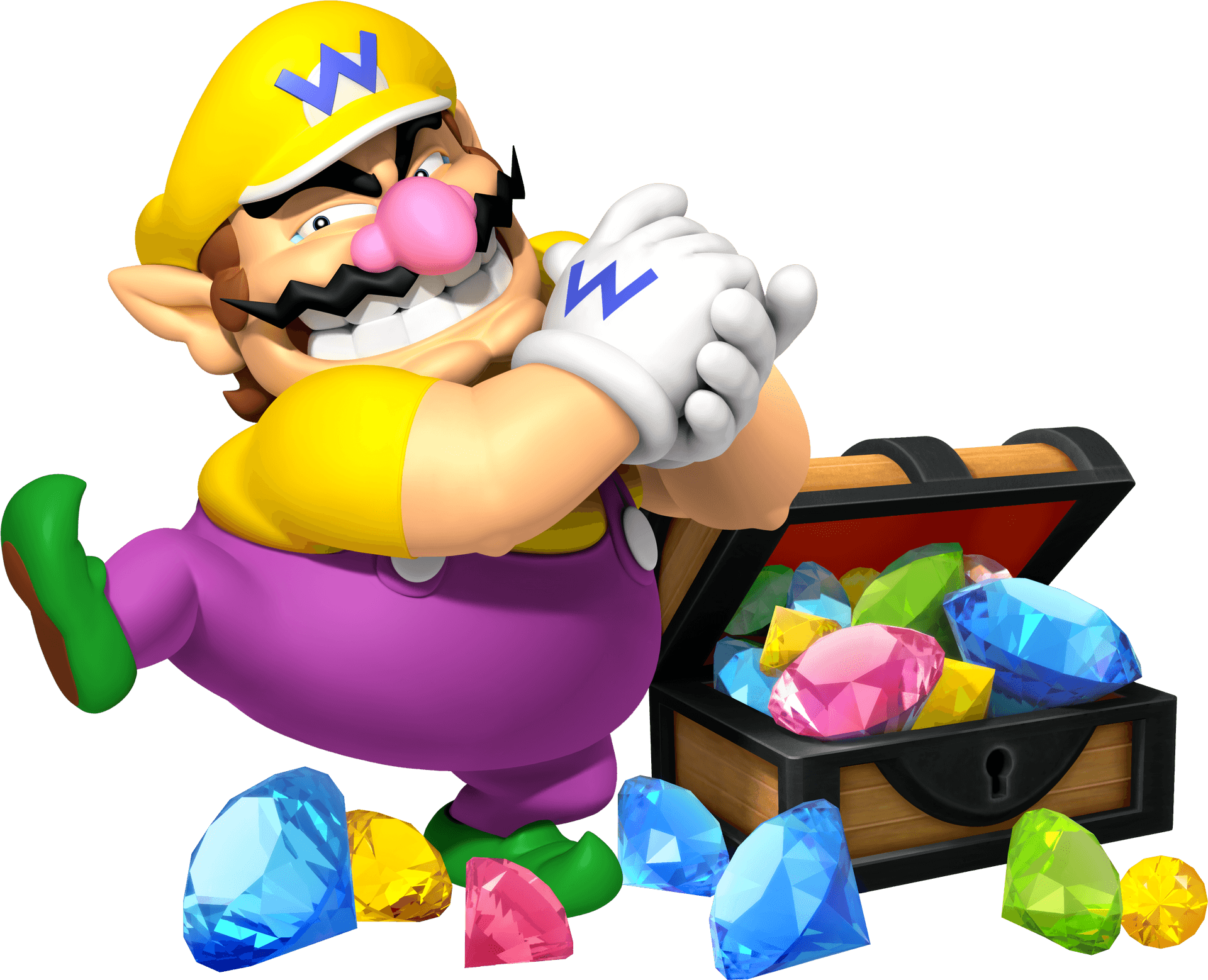 Wario_with_ Treasure_ Chest.png PNG Image